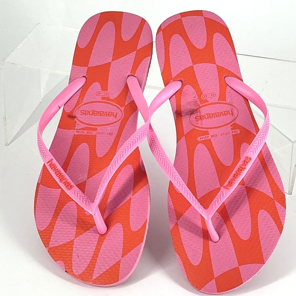 Havaianas Size Size 11 12 Pink Orange Wave Flip Flop Thong Sandals Womens Brazil